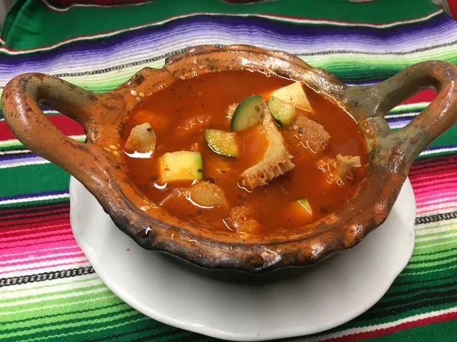 Pancita de res in a clay bowl